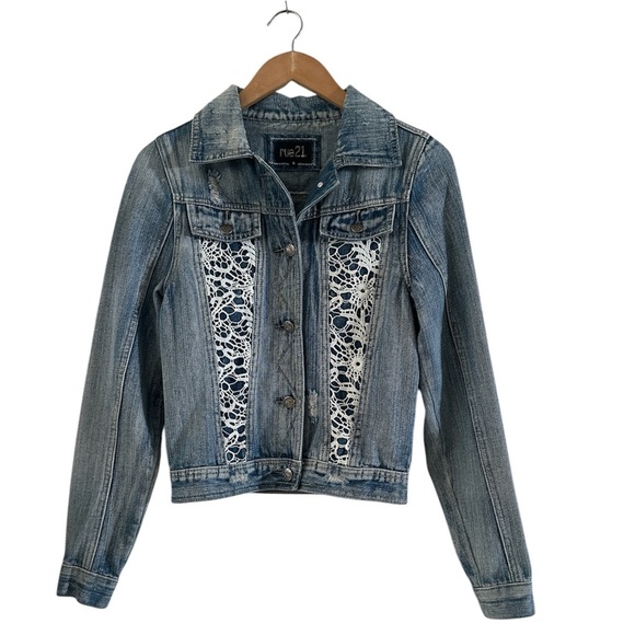 Rue21 Blue Denim Jacket with Lace Accents sz Small - Picture 1 of 13
